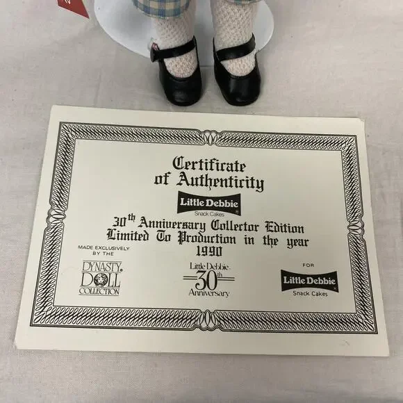 Vintage Little Debbie 30th Anniversary Porcelain Doll 1990 COA Dynasty Dolls 90s - Picture 3 of 14